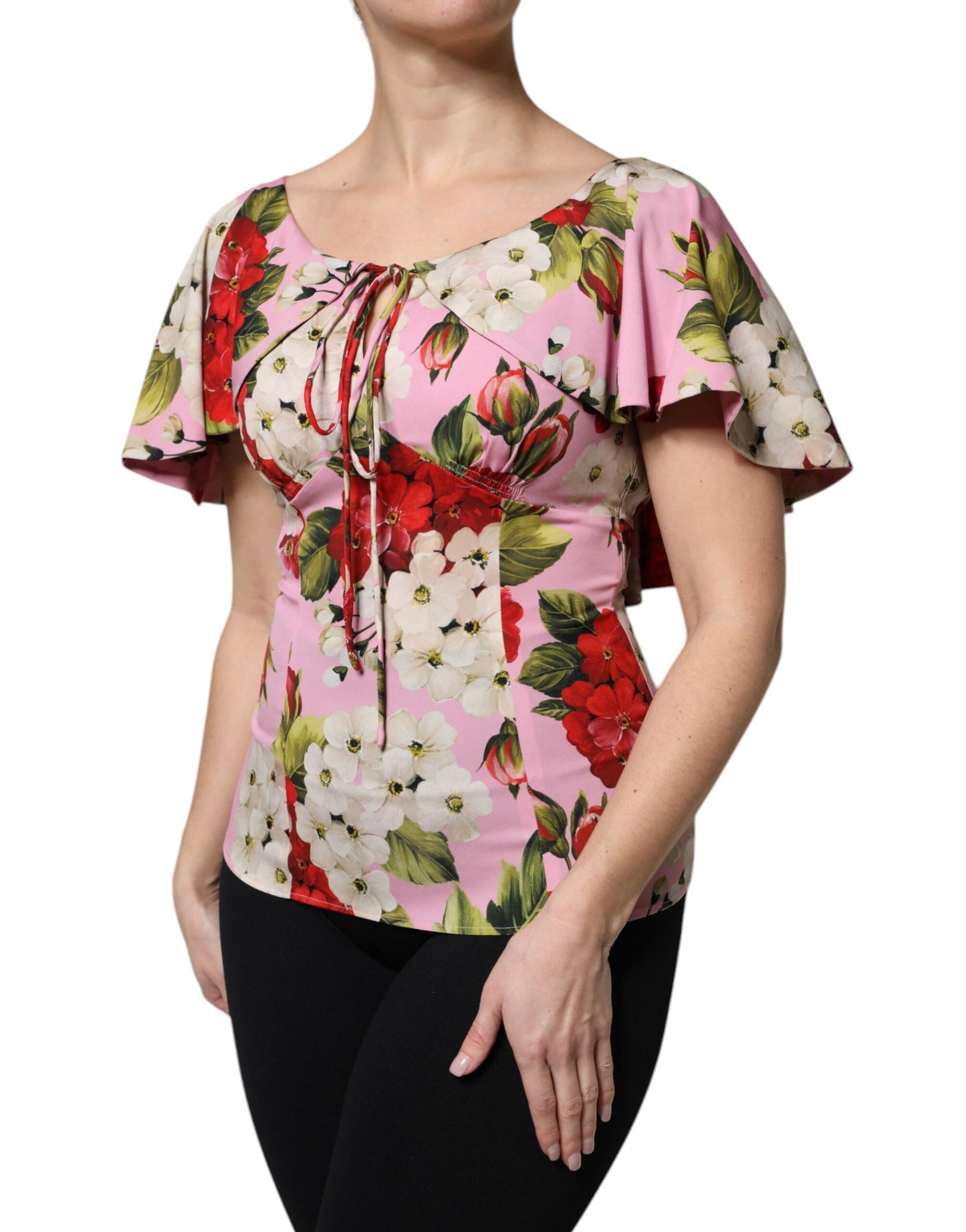 Blusa de seda Dolce & Gabbana rosa floral de manga corta