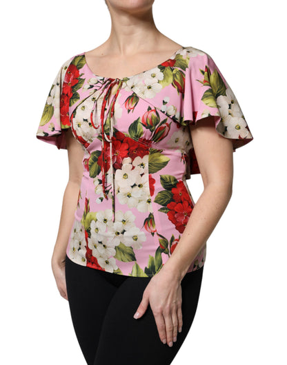 Blusa de seda Dolce & Gabbana rosa floral de manga corta