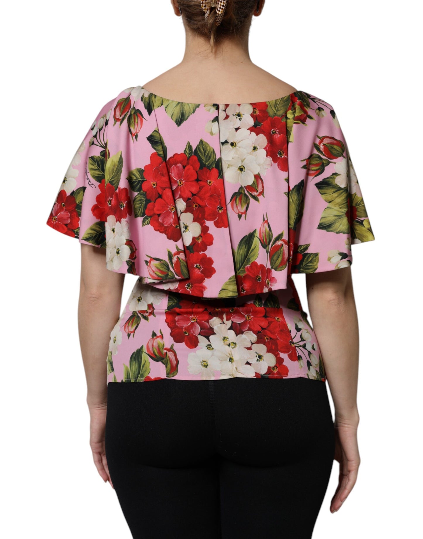 Blusa de seda Dolce & Gabbana rosa floral de manga corta