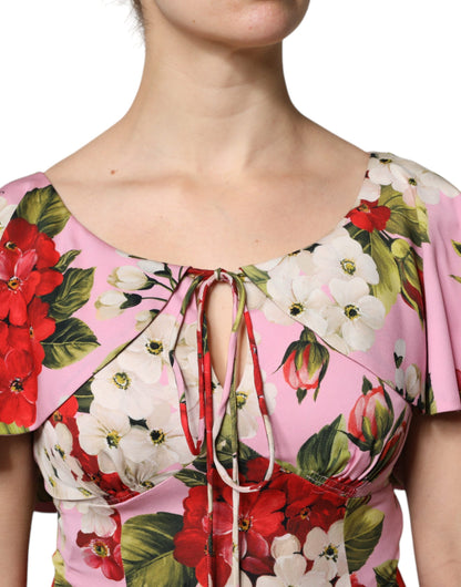 Blusa de seda Dolce & Gabbana rosa floral de manga corta