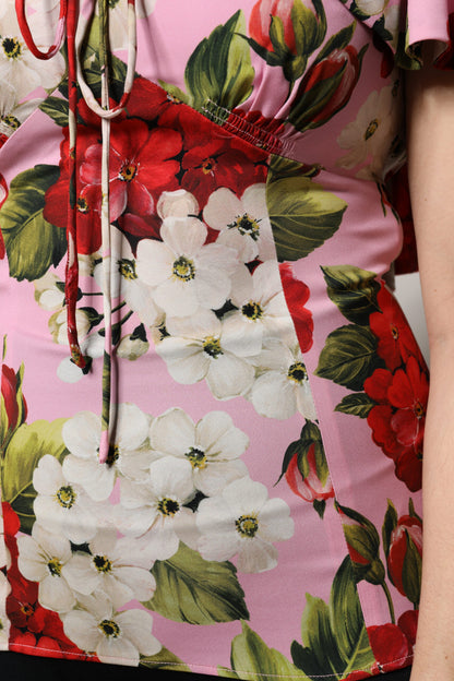 Blusa de seda Dolce & Gabbana rosa floral de manga corta