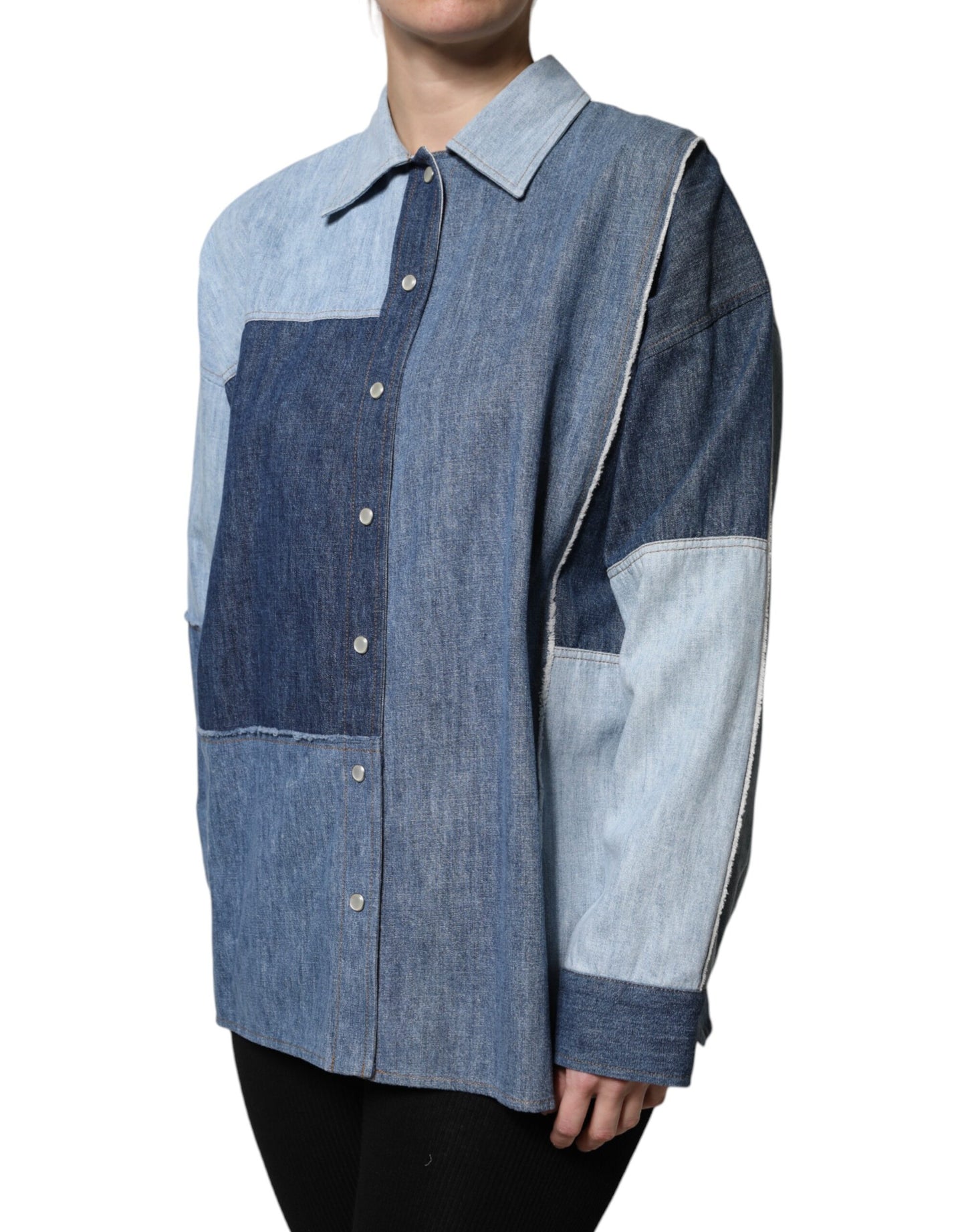 Dolce & Gabbana Blusa de manga larga con cuello y botones de algodón azul