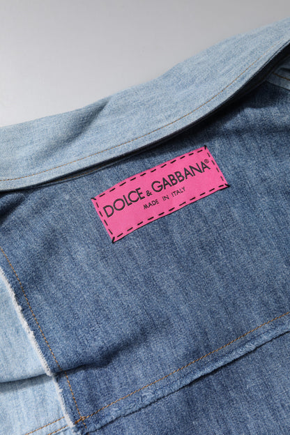 Dolce & Gabbana Blusa de manga larga con cuello y botones de algodón azul