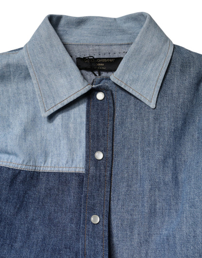 Dolce & Gabbana Blusa de manga larga con cuello y botones de algodón azul