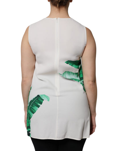 Camiseta sin mangas Dolce & Gabbana blanca con estampado de hojas de plátano y cuello redondo