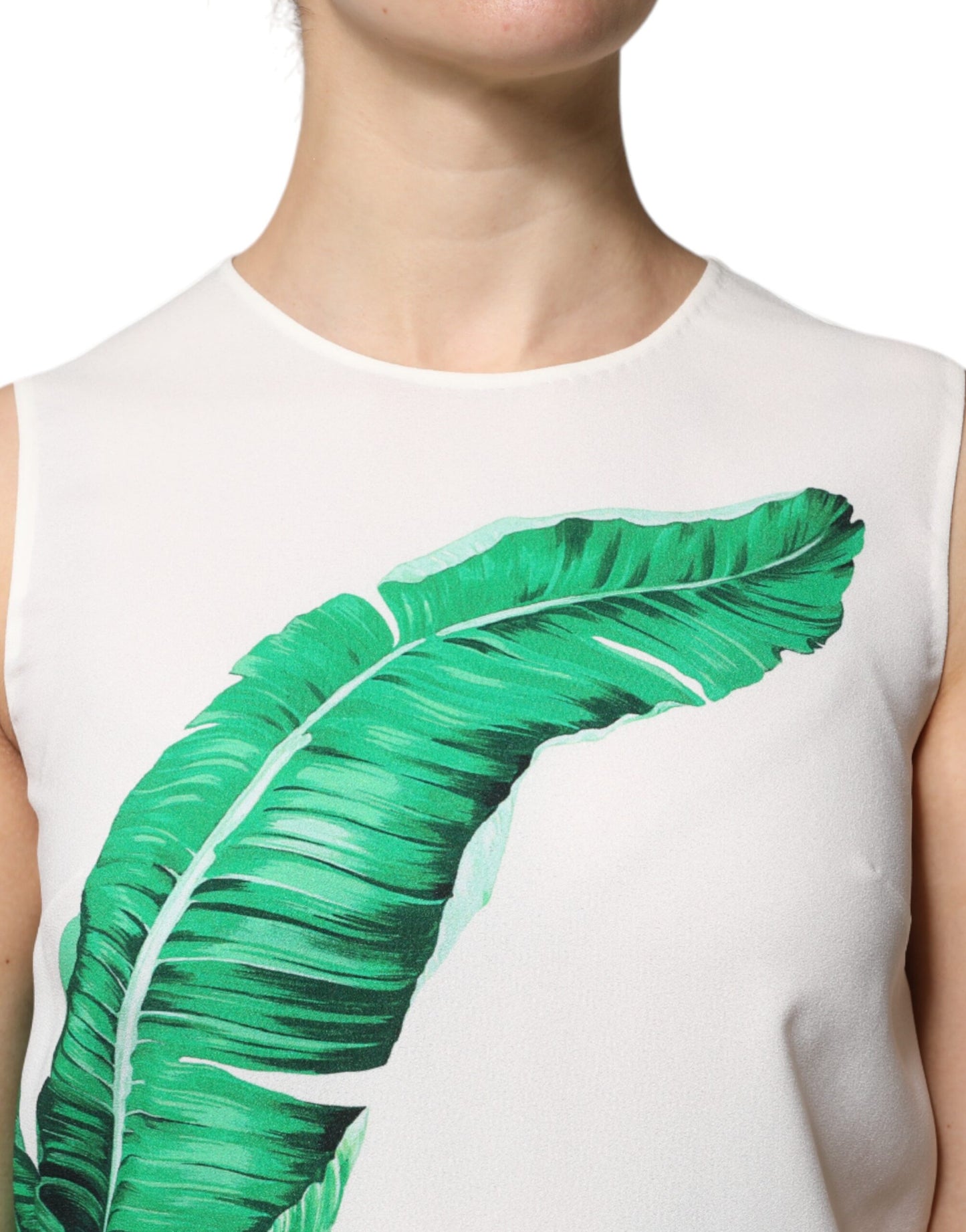 Camiseta sin mangas Dolce & Gabbana blanca con estampado de hojas de plátano y cuello redondo