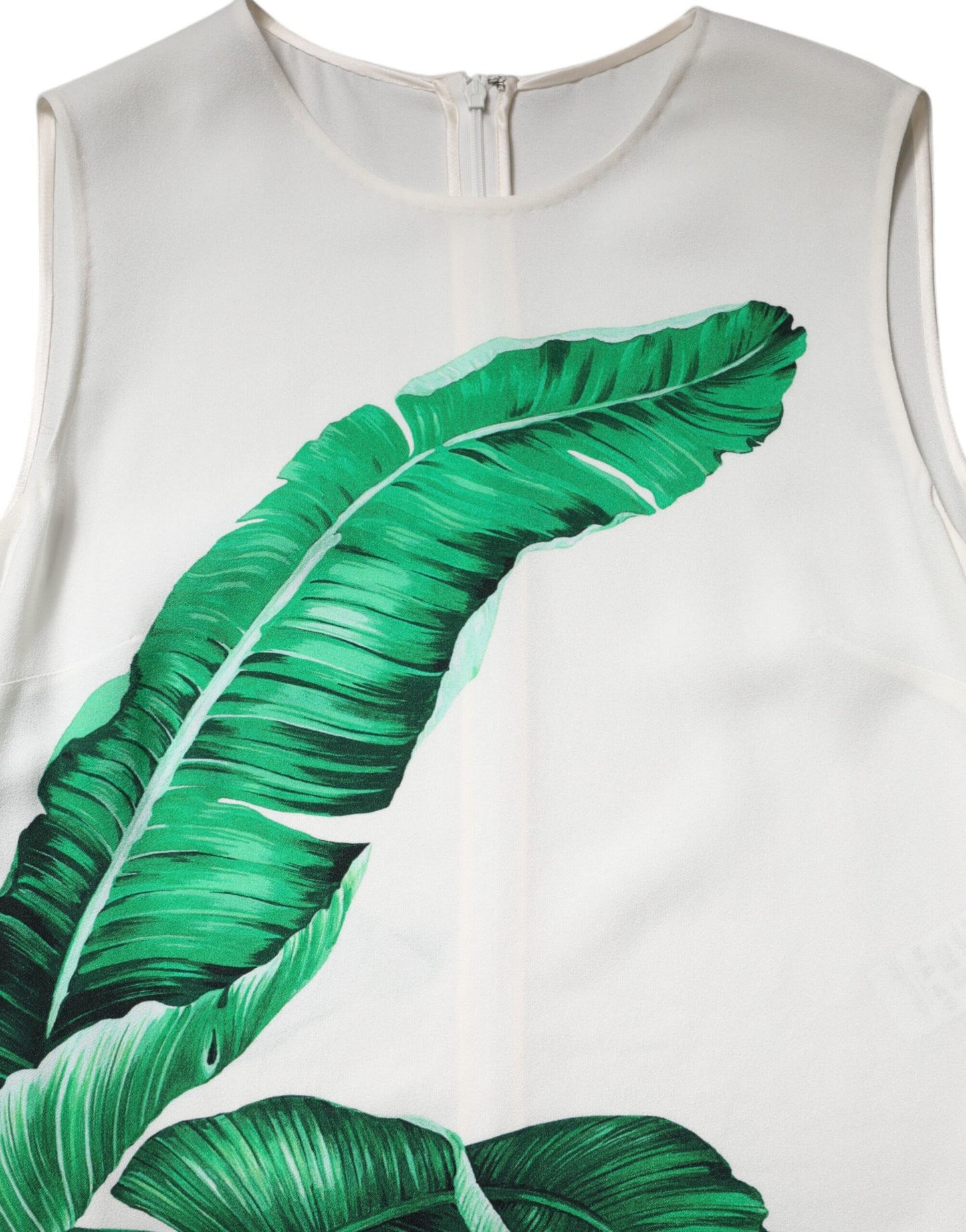 Camiseta sin mangas Dolce & Gabbana blanca con estampado de hojas de plátano y cuello redondo
