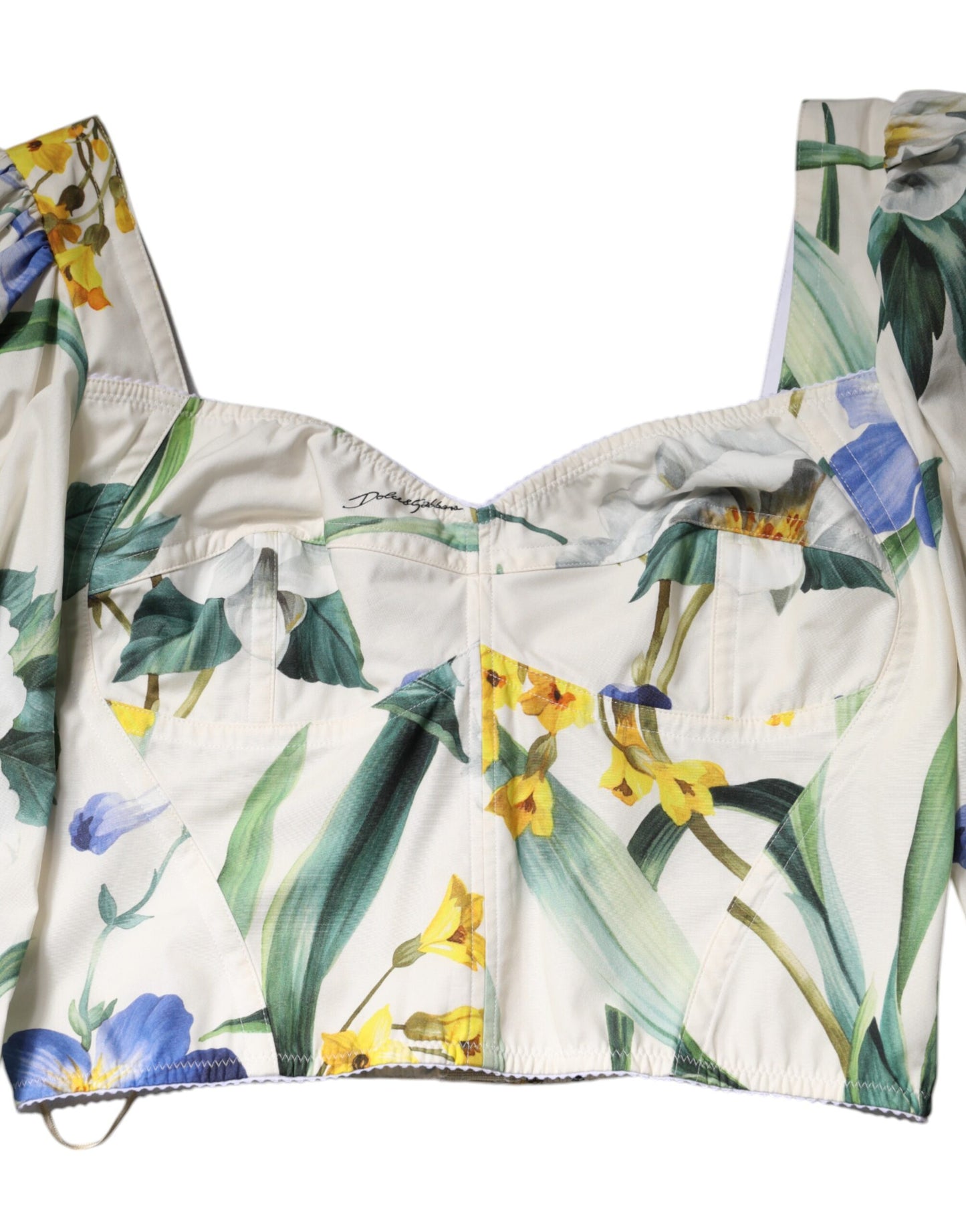 Top blusa corta de mangas abullonadas blancas con estampado floral de Dolce & Gabbana