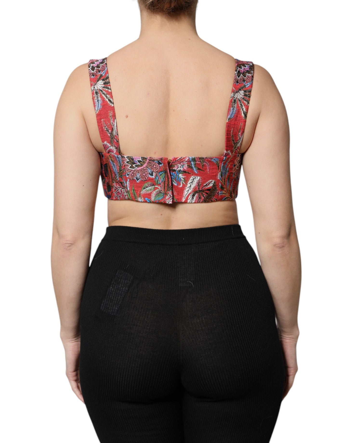 Top corsé bustier corto de brocado floral rojo de Dolce & Gabbana