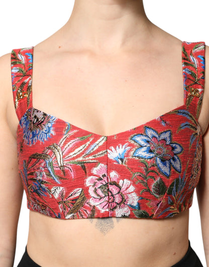 Top corsé bustier corto de brocado floral rojo de Dolce & Gabbana