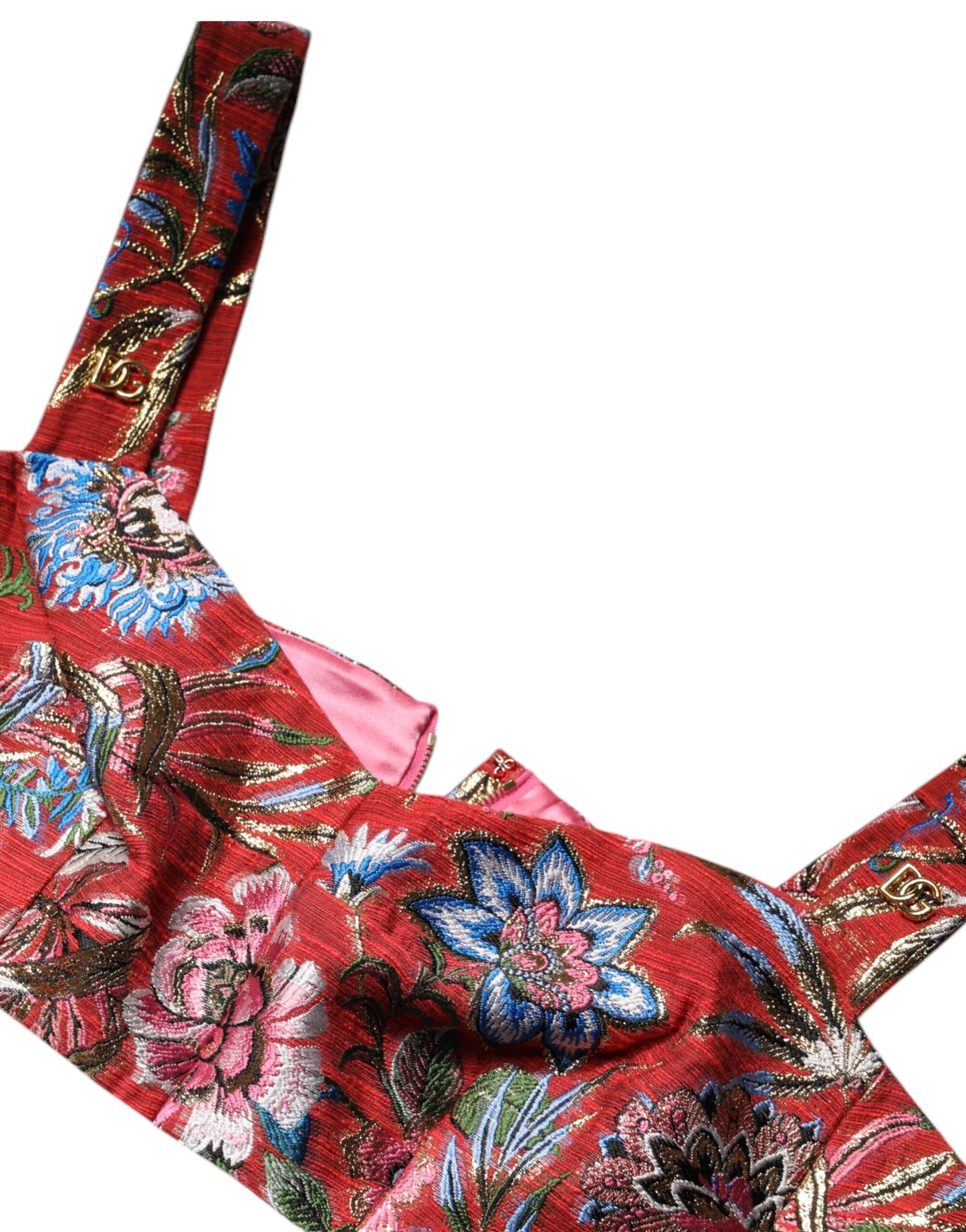 Top corsé bustier corto de brocado floral rojo de Dolce & Gabbana