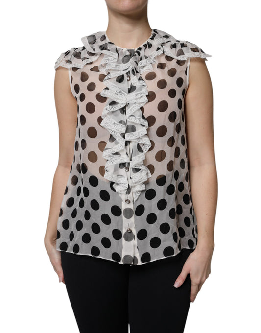 Top sin mangas de algodón con estampado de lunares blancos y negros de Dolce & Gabbana