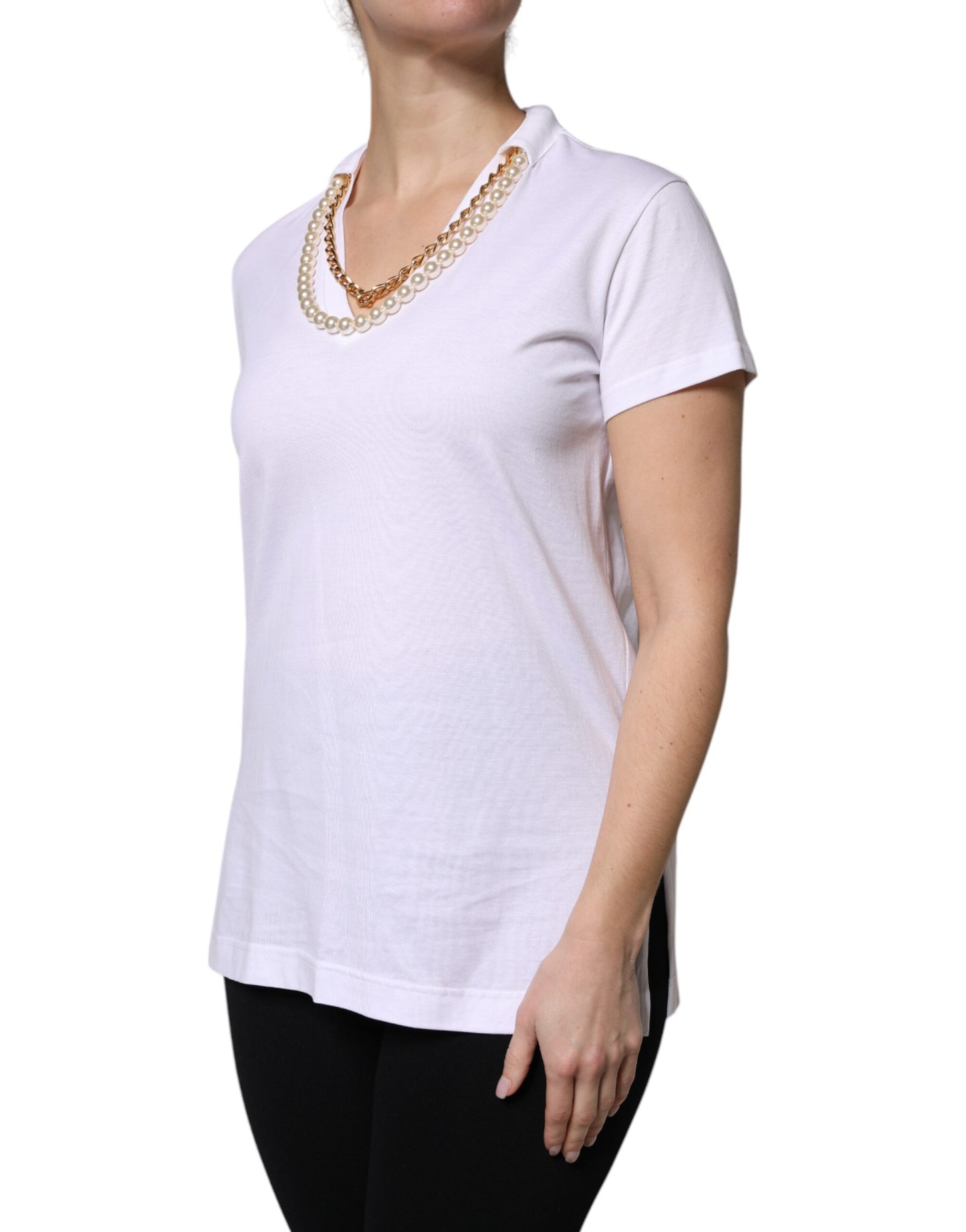 Camiseta Dolce & Gabbana blanca de manga corta de algodón con collar