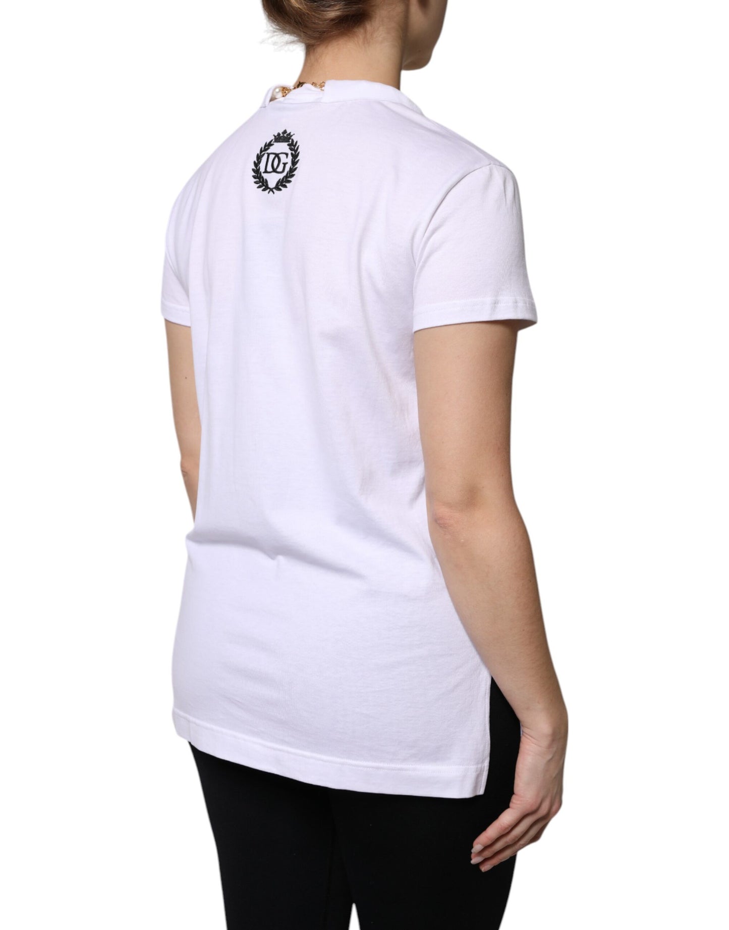 Camiseta Dolce & Gabbana blanca de manga corta de algodón con collar