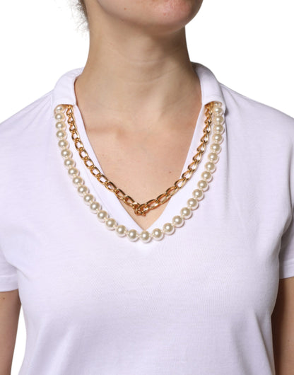 Camiseta Dolce & Gabbana blanca de manga corta de algodón con collar