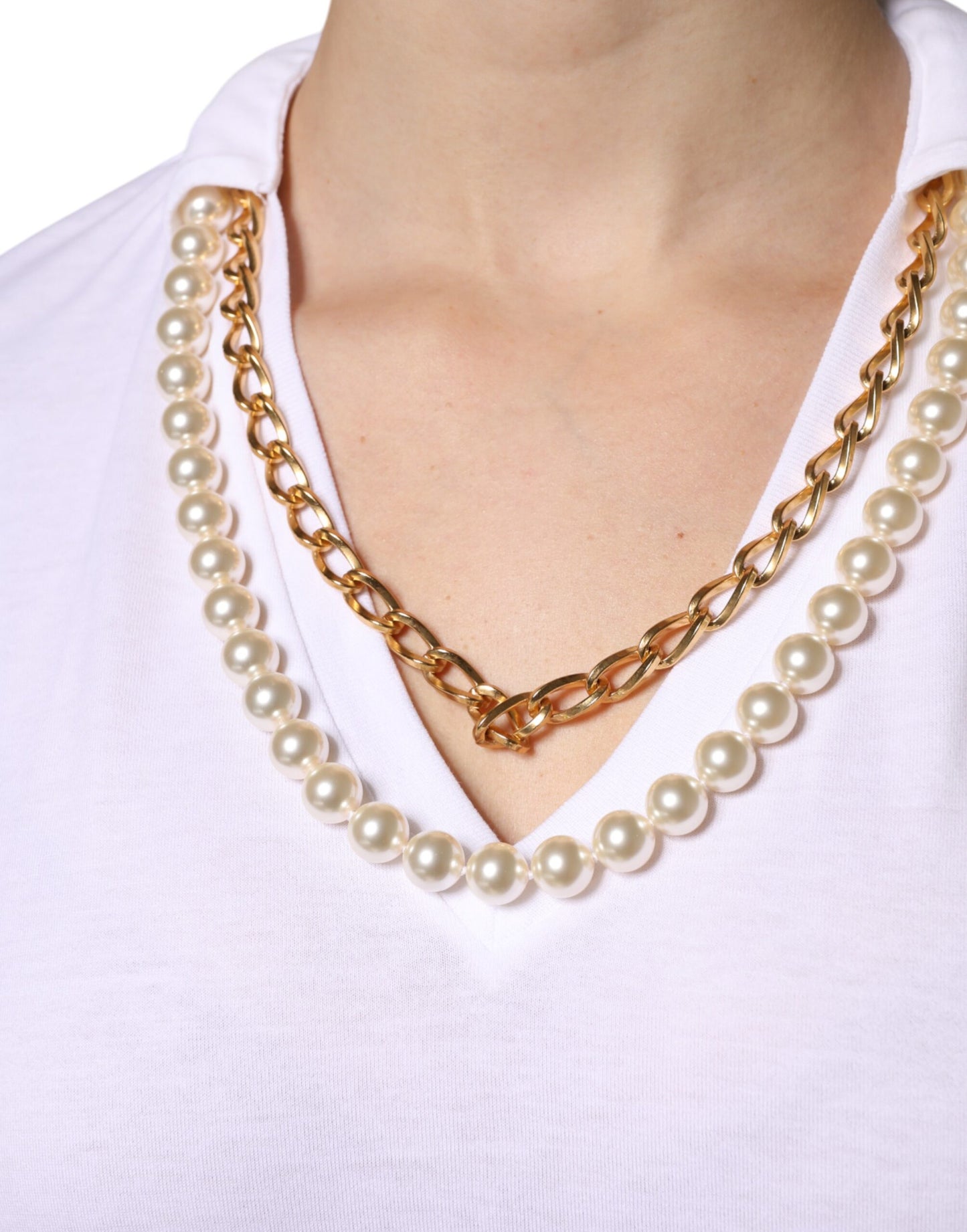 Camiseta Dolce & Gabbana blanca de manga corta de algodón con collar