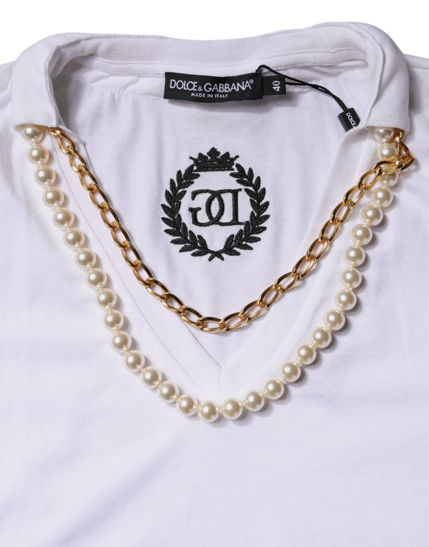 Camiseta Dolce & Gabbana blanca de manga corta de algodón con collar