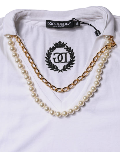 Camiseta Dolce & Gabbana blanca de manga corta de algodón con collar