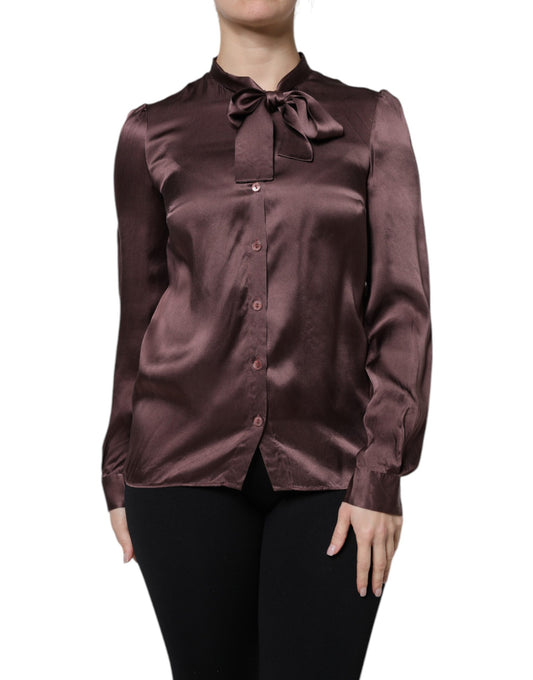 Dolce & Gabbana Blusa de manga larga con cuello Ascot, color marrón