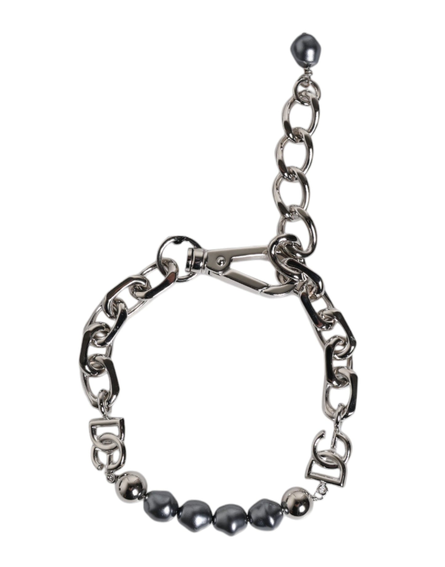 Pulsera Dolce & Gabbana de cadena plateada con broche de langosta y perlas grises