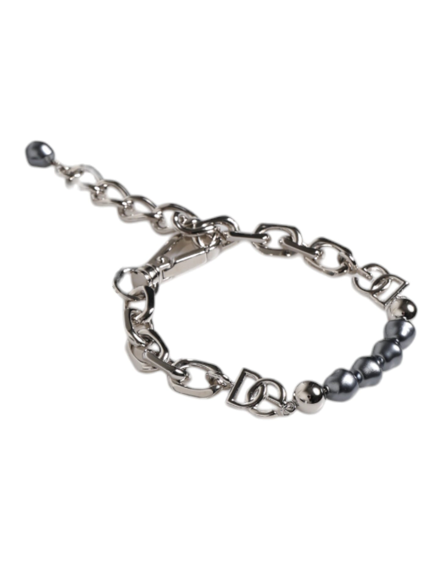 Pulsera Dolce & Gabbana de cadena plateada con broche de langosta y perlas grises