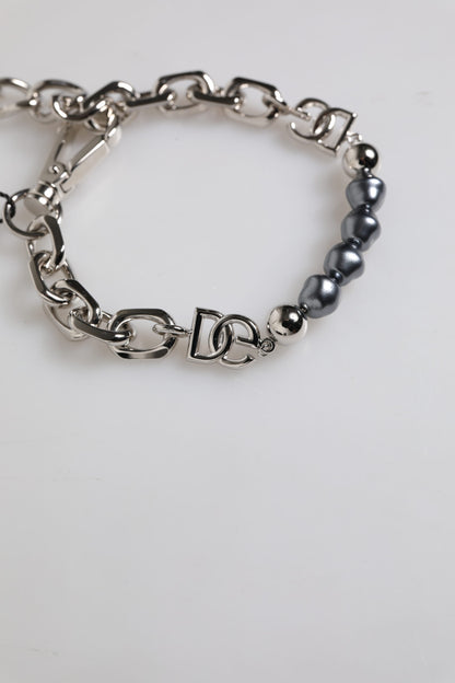 Pulsera Dolce & Gabbana de cadena plateada con broche de langosta y perlas grises