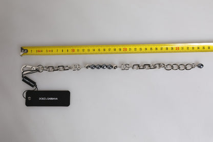 Pulsera Dolce & Gabbana de cadena plateada con broche de langosta y perlas grises