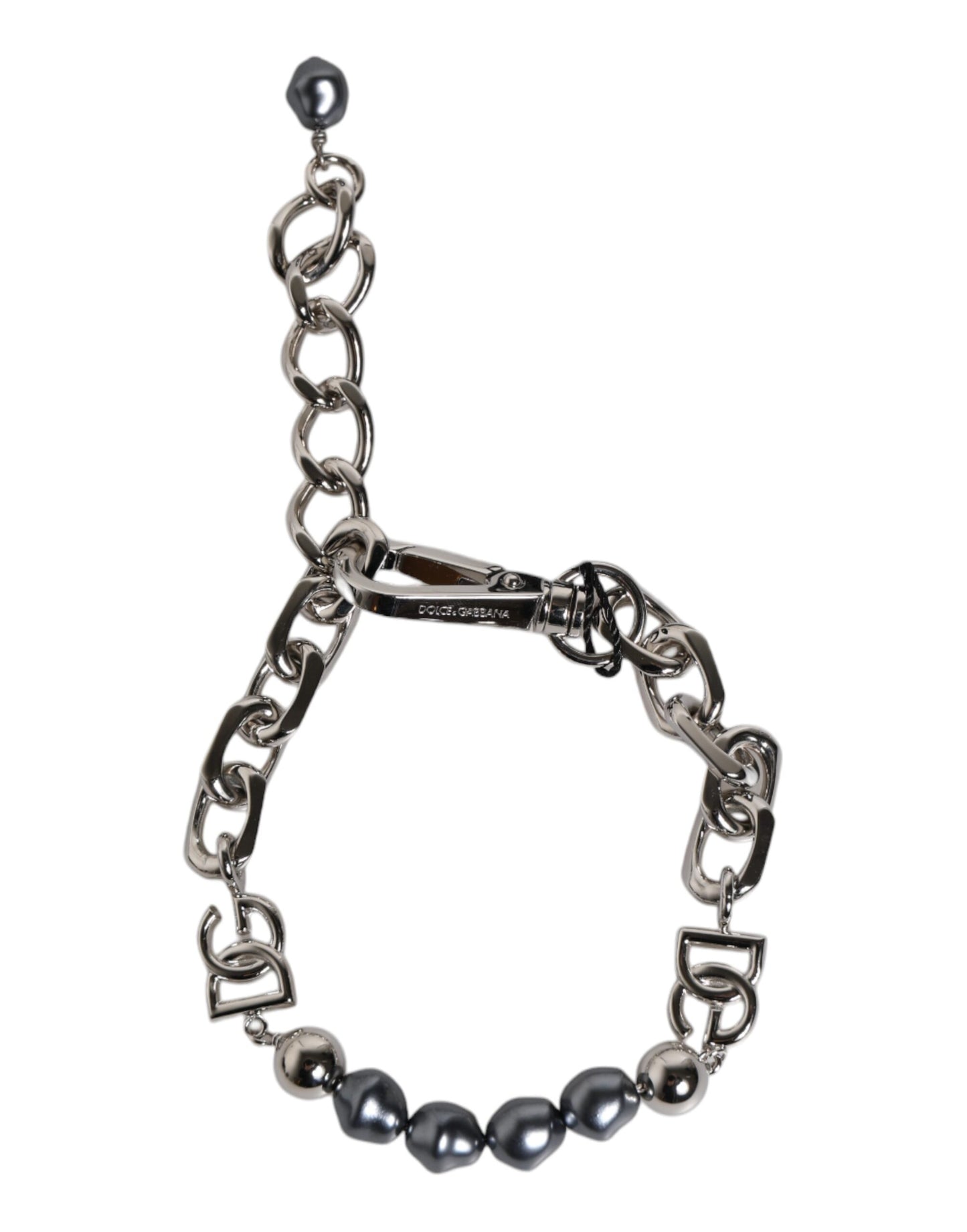 Pulsera Dolce & Gabbana de cadena plateada con broche de langosta y perlas grises