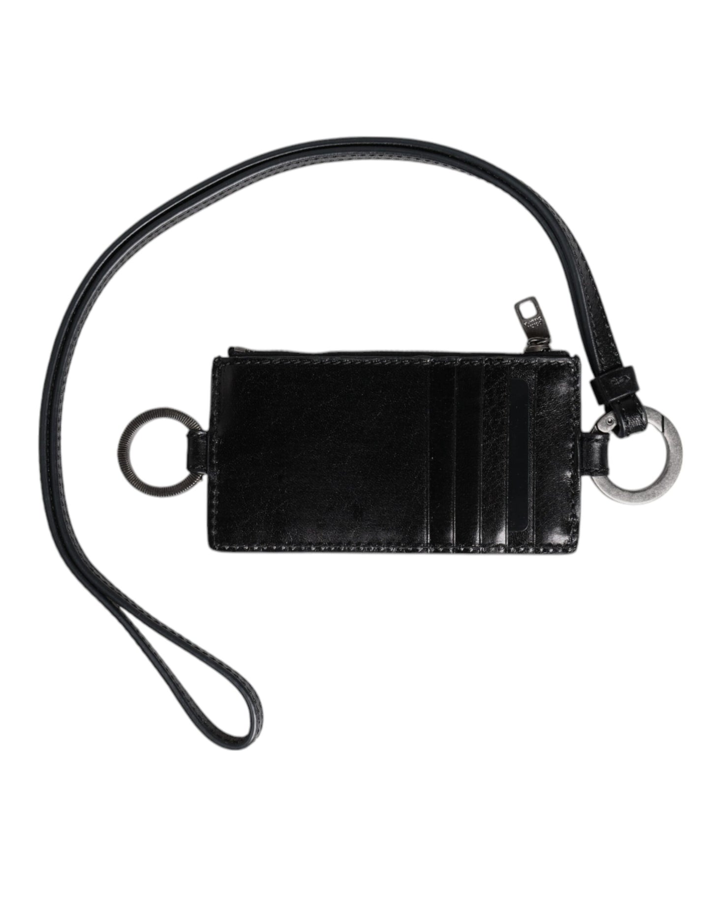 Tarjetero tipo cartera con cordón de cuero negro con logo grabado de Dolce & Gabbana