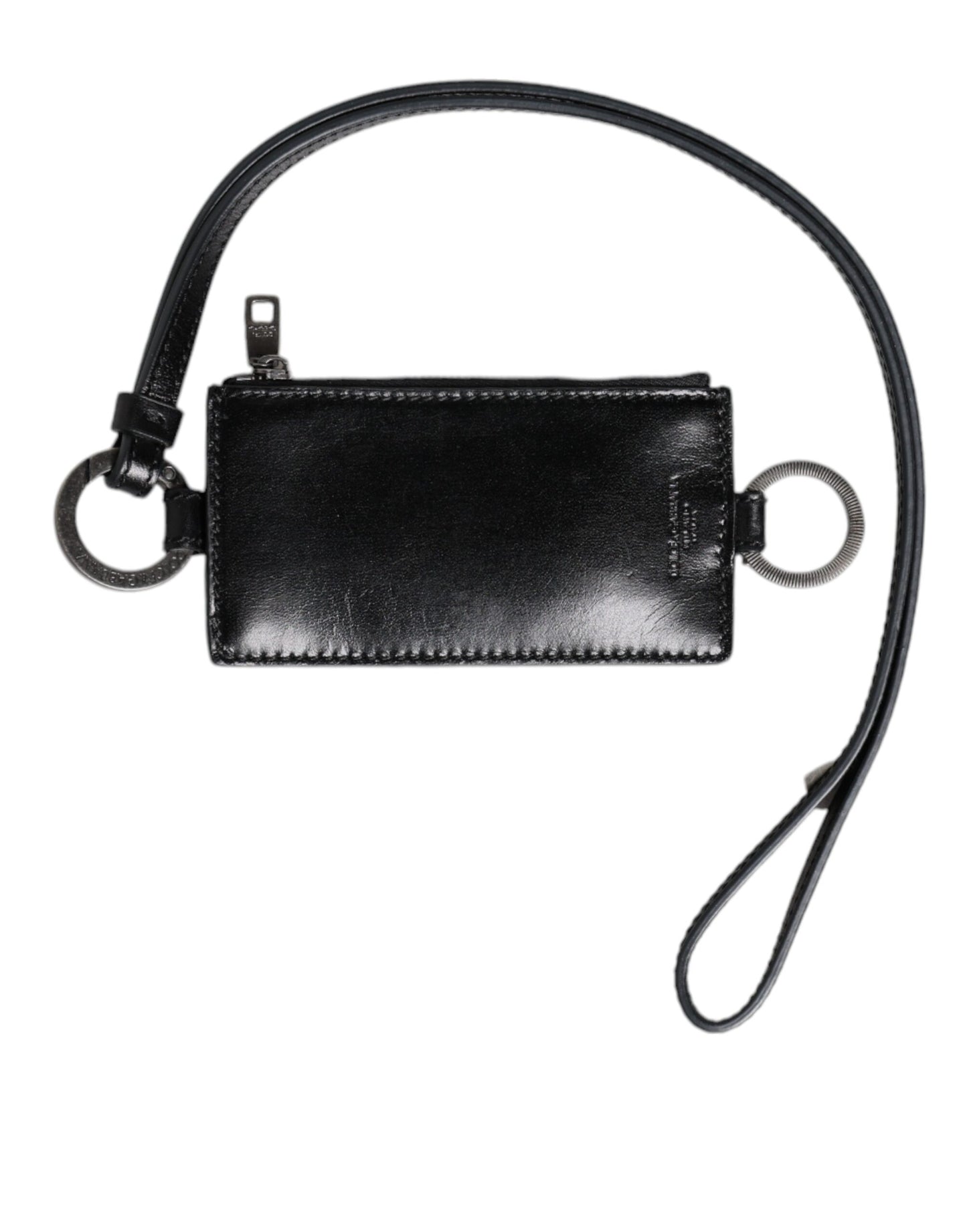 Tarjetero tipo cartera con cordón de cuero negro con logo grabado de Dolce & Gabbana