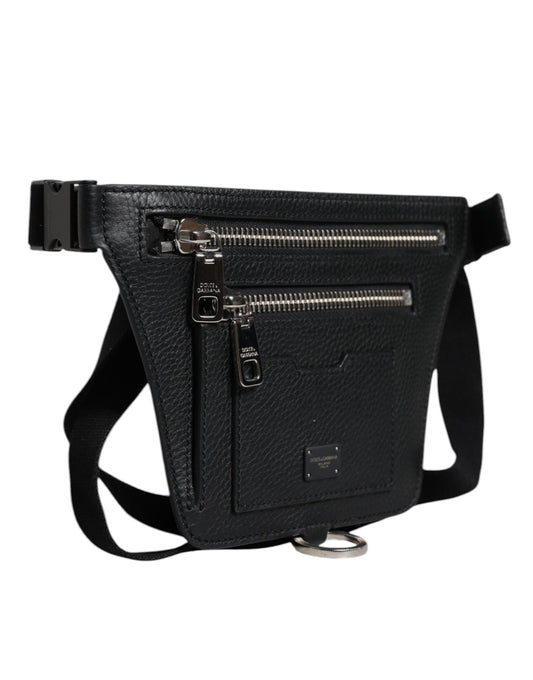 Ceinture Dolce & Gabbana noire en cuir de veau avec plaque logo, sac banane pour homme