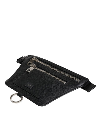 Dolce & Gabbana Black Calfskin Logo Plaque Belt Waist Men Fanny Pack Bag