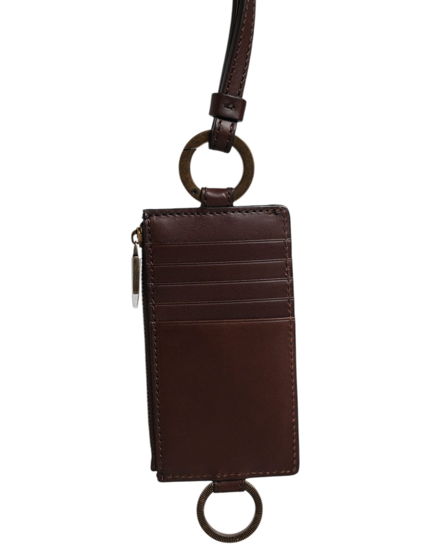 Billetera tarjetera con cordón en piel de becerro marrón con logo de Dolce & Gabbana