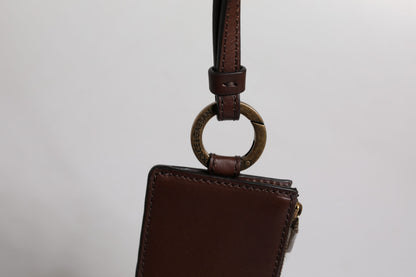 Billetera tarjetera con cordón en piel de becerro marrón con logo de Dolce & Gabbana