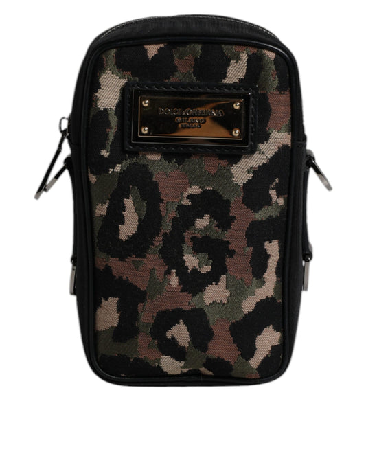 Bolso Dolce & Gabbana con correa para el cuello, jacquard de leopardo multicolor y placa con logo