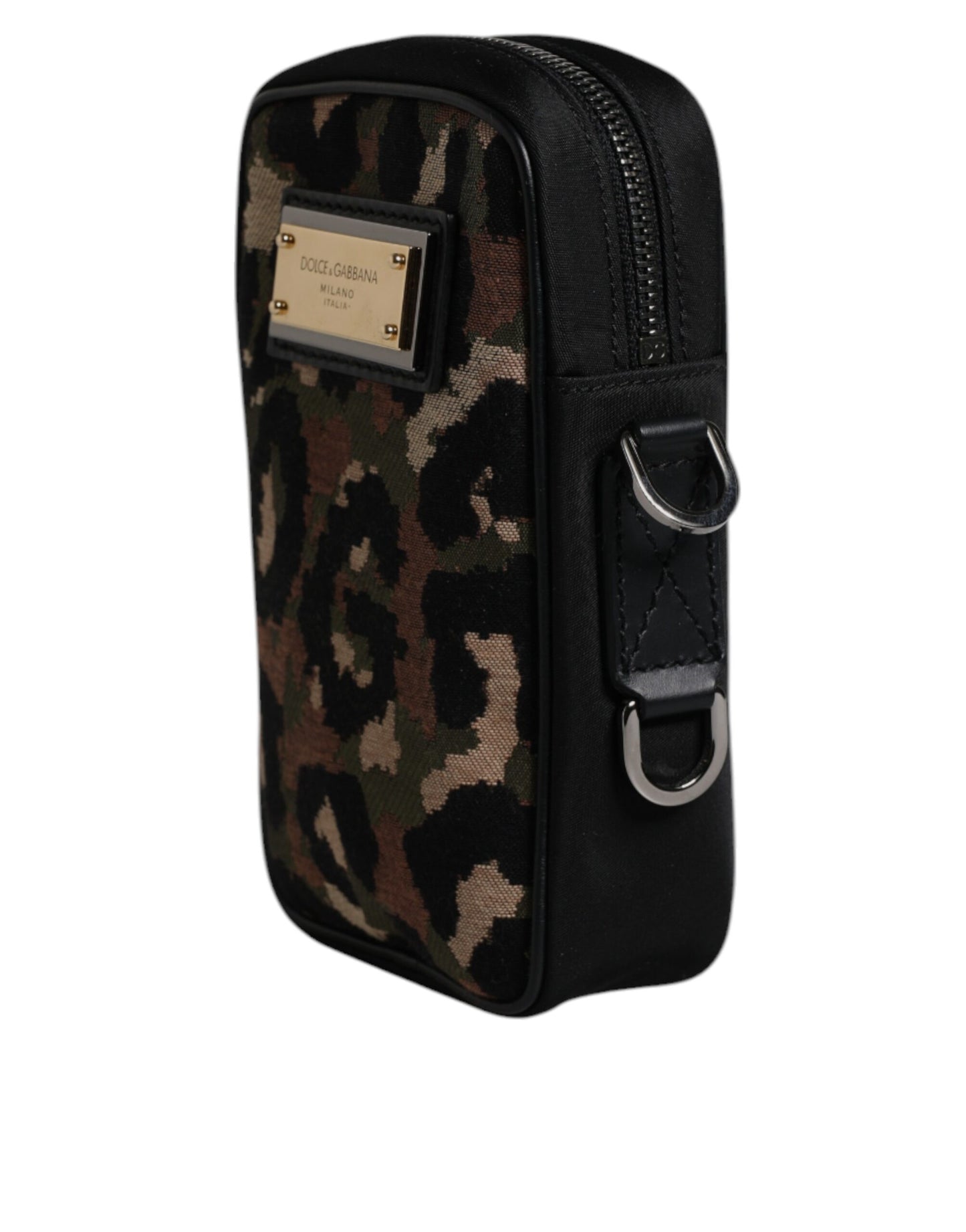 Bolso Dolce & Gabbana con correa para el cuello, jacquard de leopardo multicolor y placa con logo