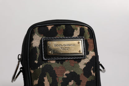Bolso Dolce & Gabbana con correa para el cuello, jacquard de leopardo multicolor y placa con logo