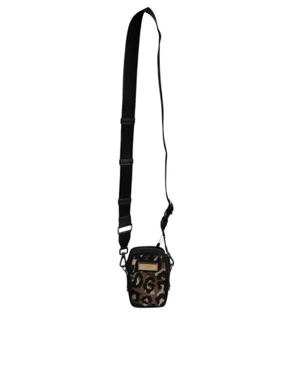 Bolso Dolce & Gabbana con correa para el cuello, jacquard de leopardo multicolor y placa con logo