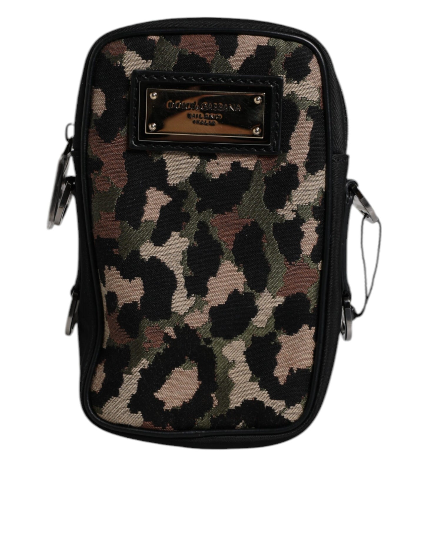 Bolso Dolce & Gabbana con correa para el cuello, jacquard de leopardo multicolor y placa con logo