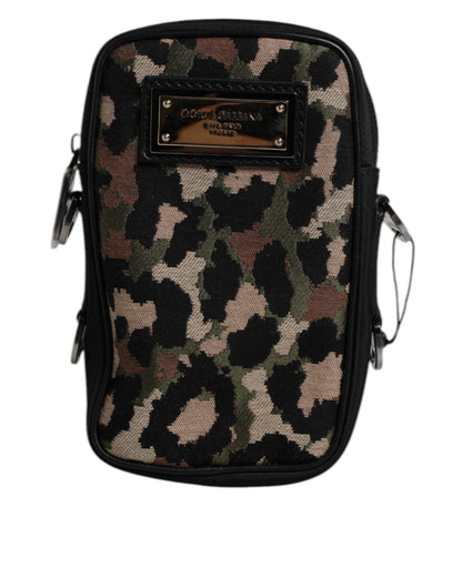 Bolso Dolce & Gabbana con correa para el cuello, jacquard de leopardo multicolor y placa con logo