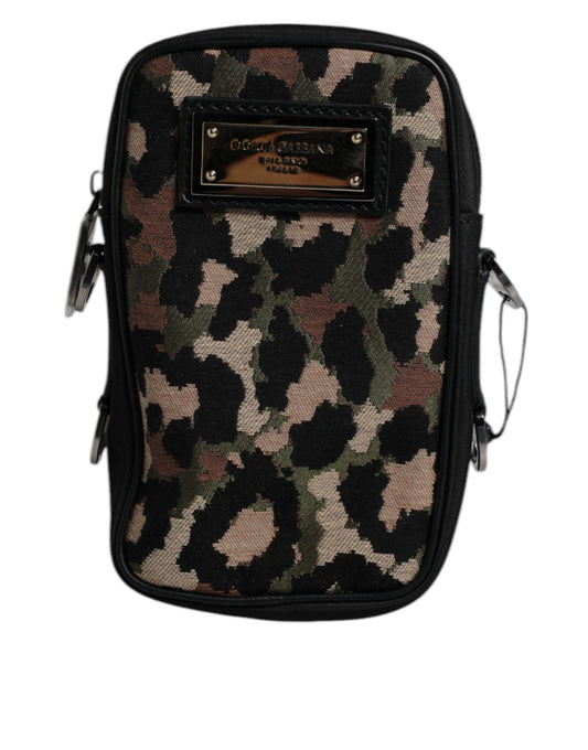 Bolso Dolce & Gabbana con correa para el cuello, jacquard de leopardo multicolor y placa con logo