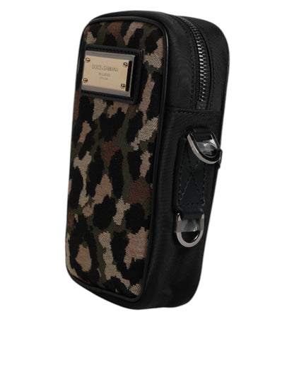 Bolso Dolce & Gabbana con correa para el cuello, jacquard de leopardo multicolor y placa con logo