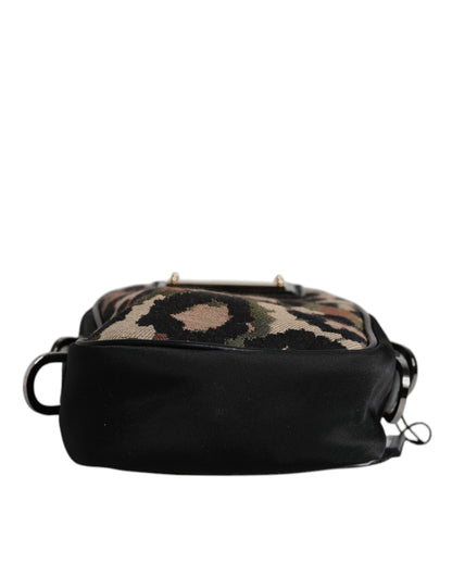 Bolso Dolce & Gabbana con correa para el cuello, jacquard de leopardo multicolor y placa con logo