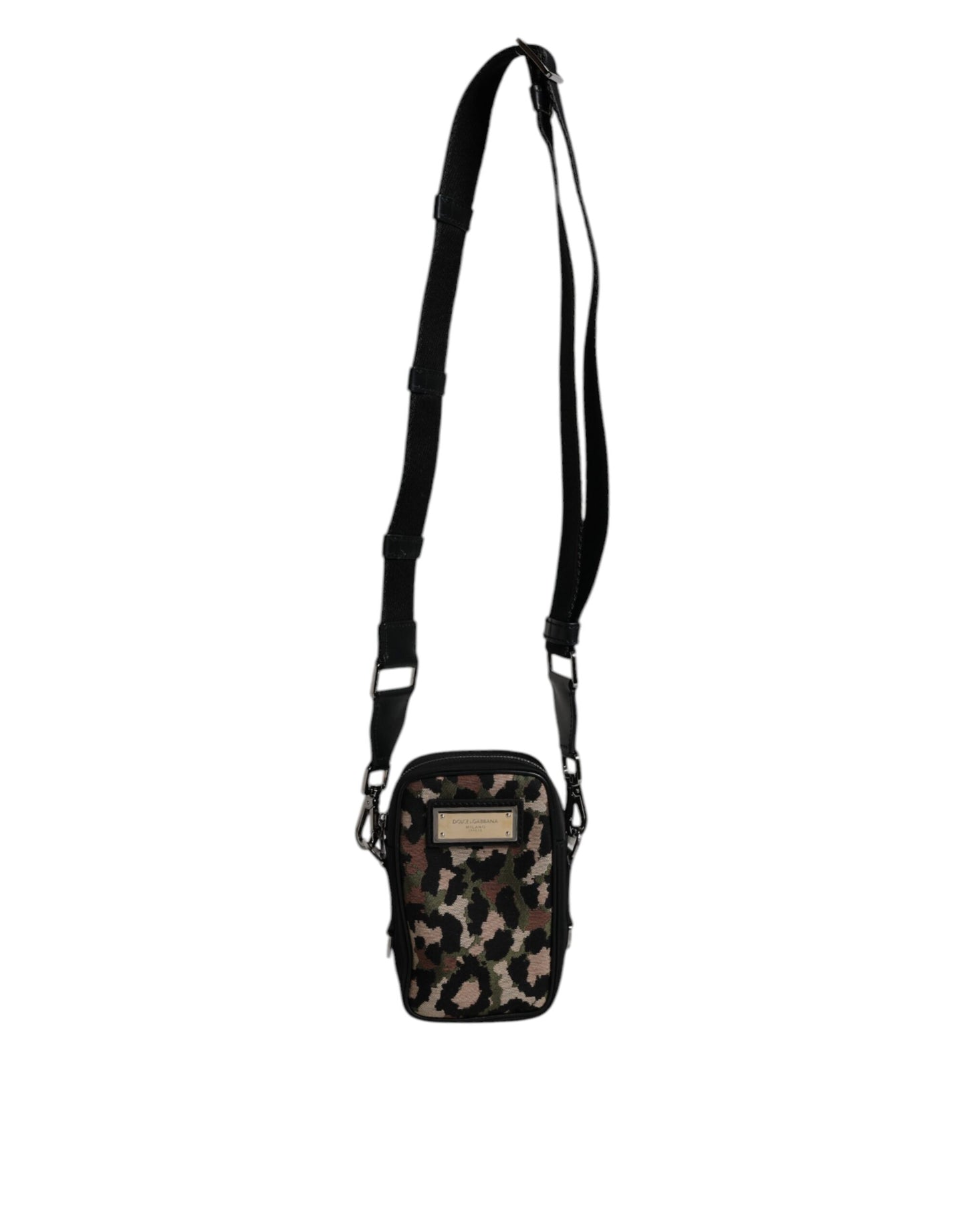 Bolso Dolce & Gabbana con correa para el cuello, jacquard de leopardo multicolor y placa con logo