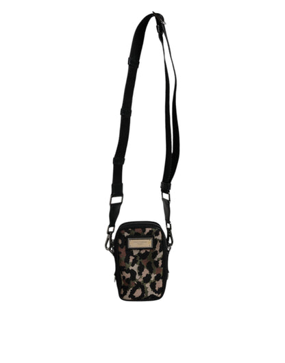 Bolso Dolce & Gabbana con correa para el cuello, jacquard de leopardo multicolor y placa con logo