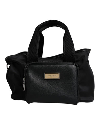 Bolso portamascotas Dolce & Gabbana negro con correa para el hombro y placa con logo