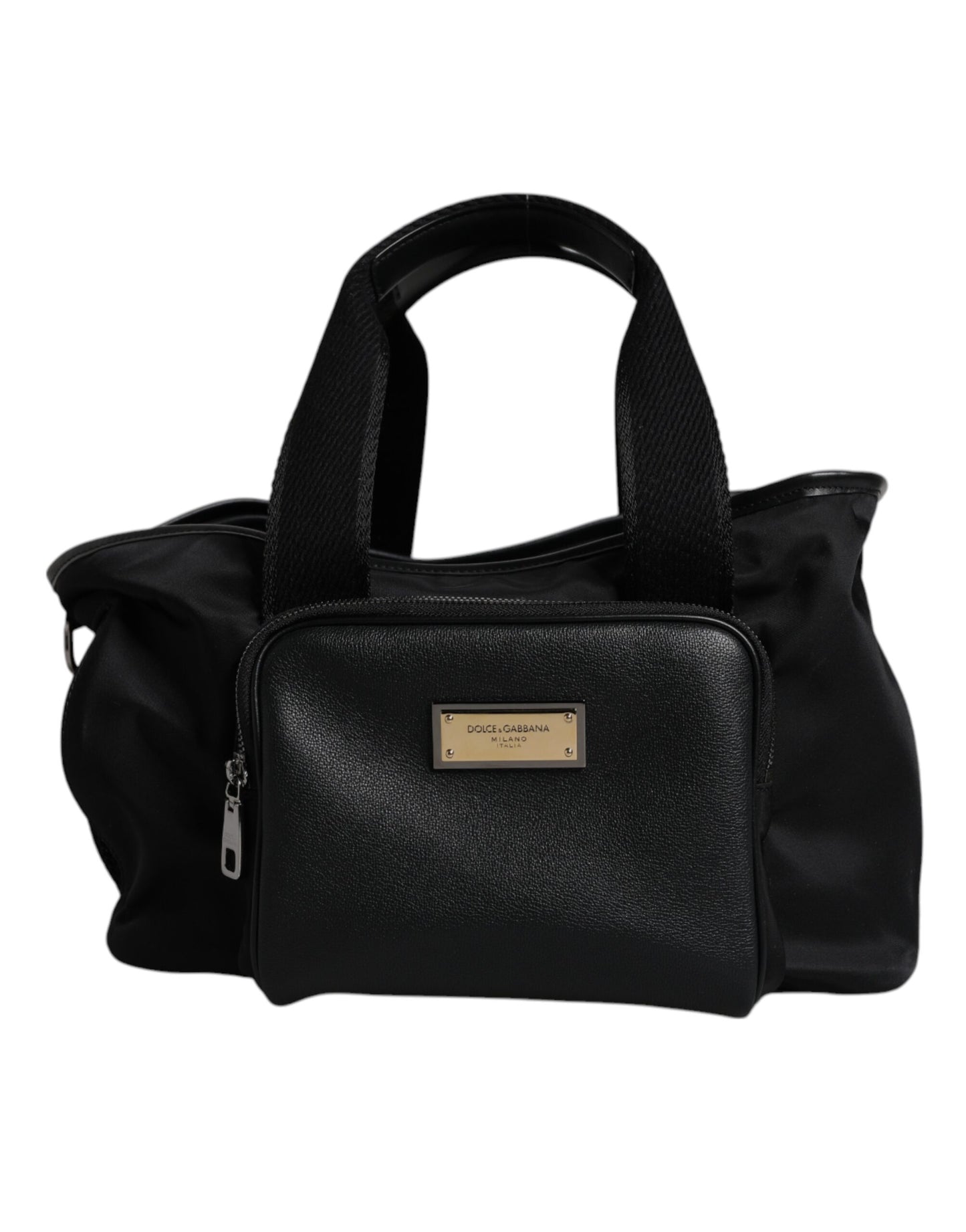 Bolso portamascotas Dolce & Gabbana negro con correa para el hombro y placa con logo