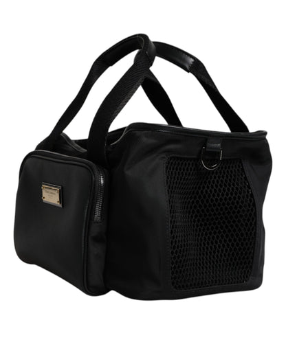 Bolso portamascotas Dolce & Gabbana negro con correa para el hombro y placa con logo