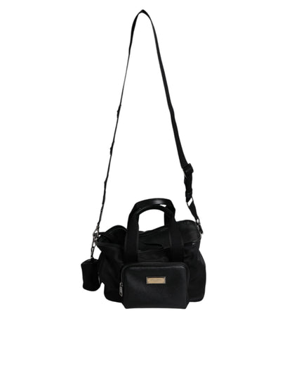 Bolso portamascotas Dolce & Gabbana negro con correa para el hombro y placa con logo