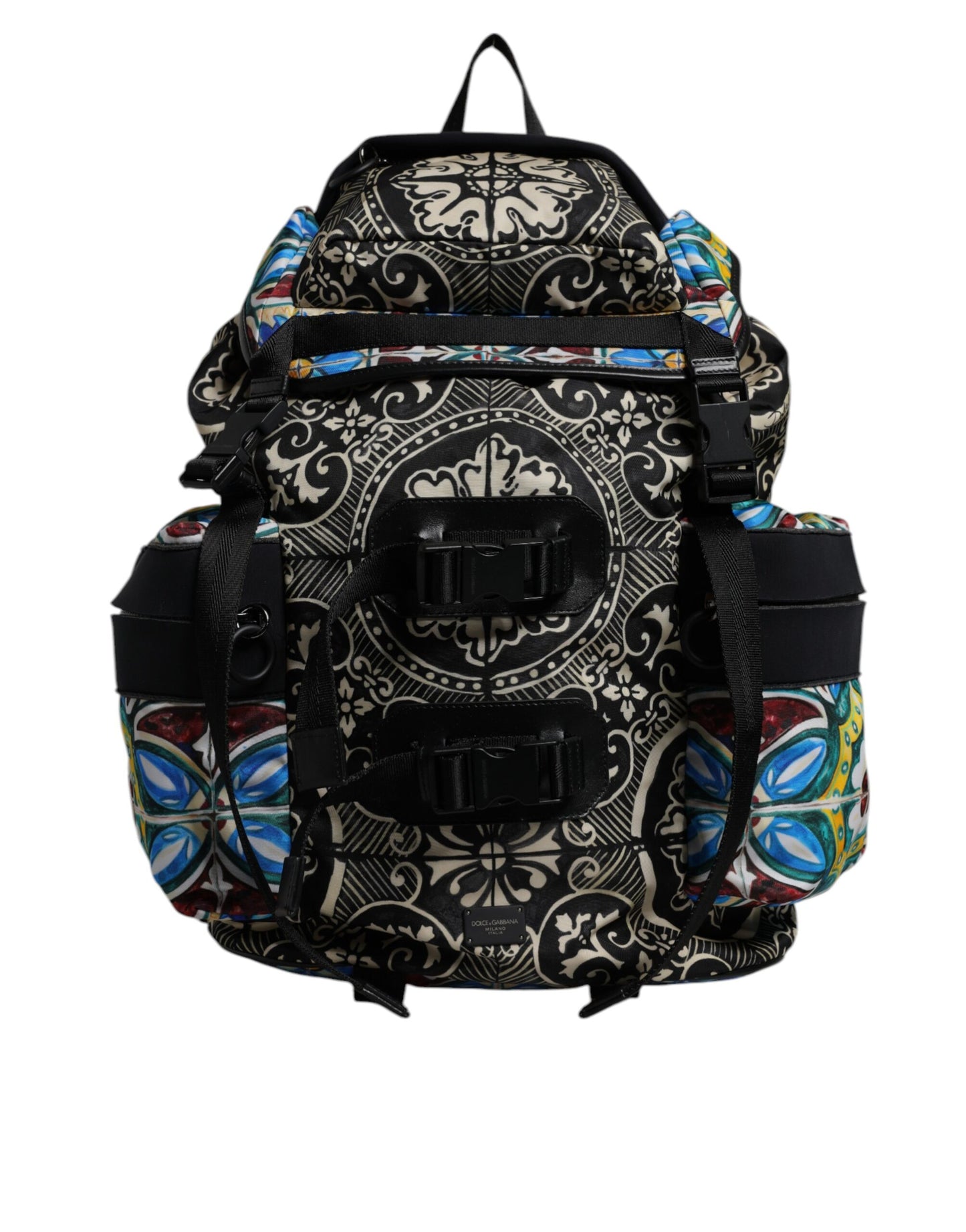 Mochila de nailon con estampado de mayólica multicolor Dolce & Gabbana